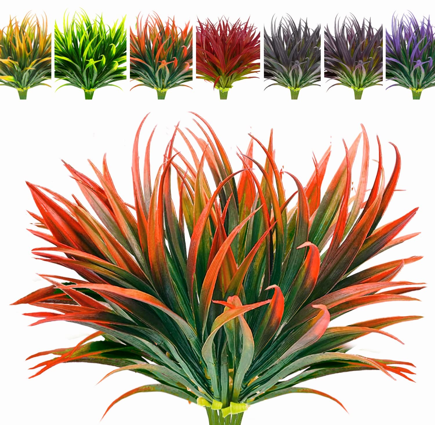 8 Pcs Outdoor Fake UV Resistant Artificial Tall Grass Faux Tropical Flowers Bu