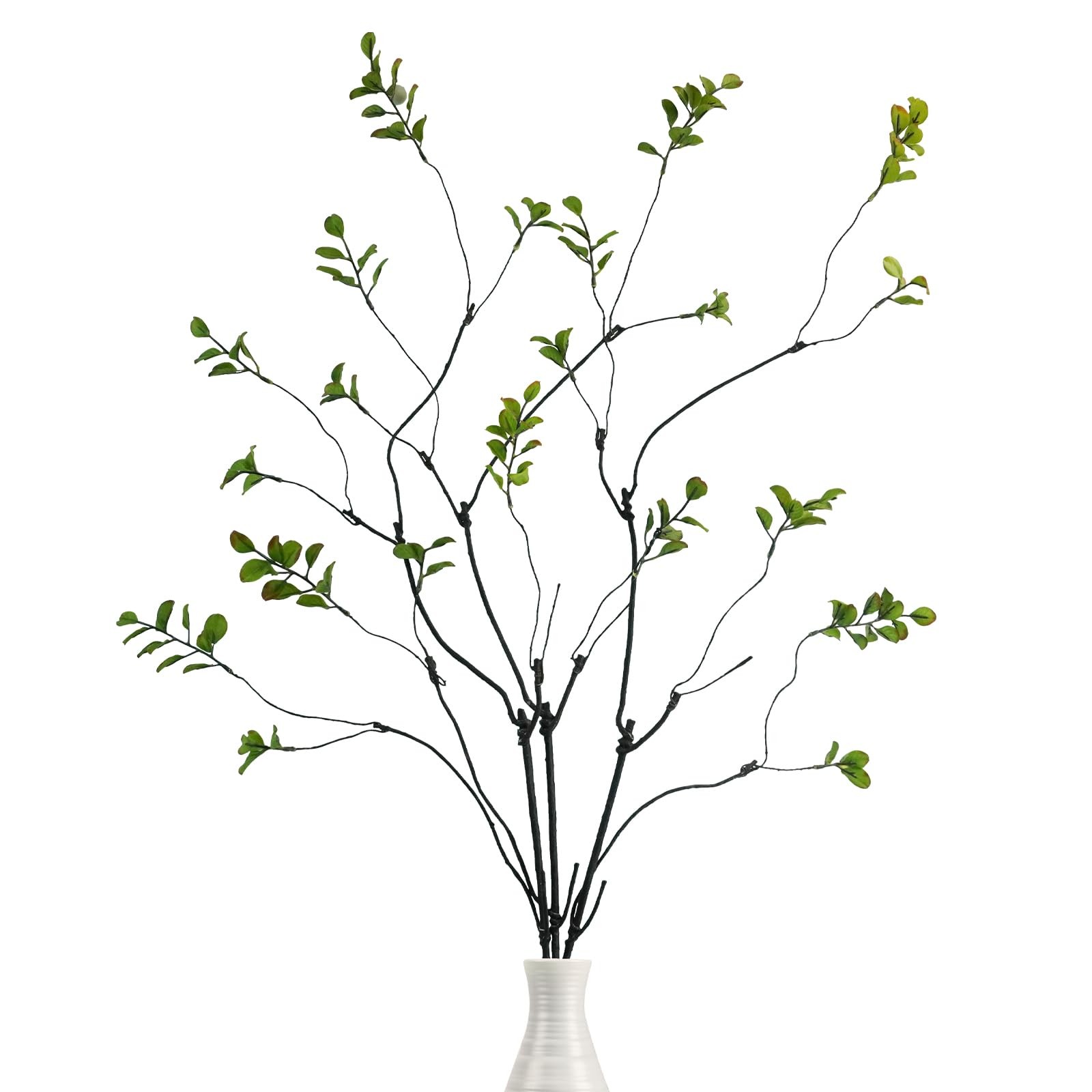 3 Pcs Faux Greenery Stems, 37″ Tall Fake Ficus Twig Stems Plants Artificial G…