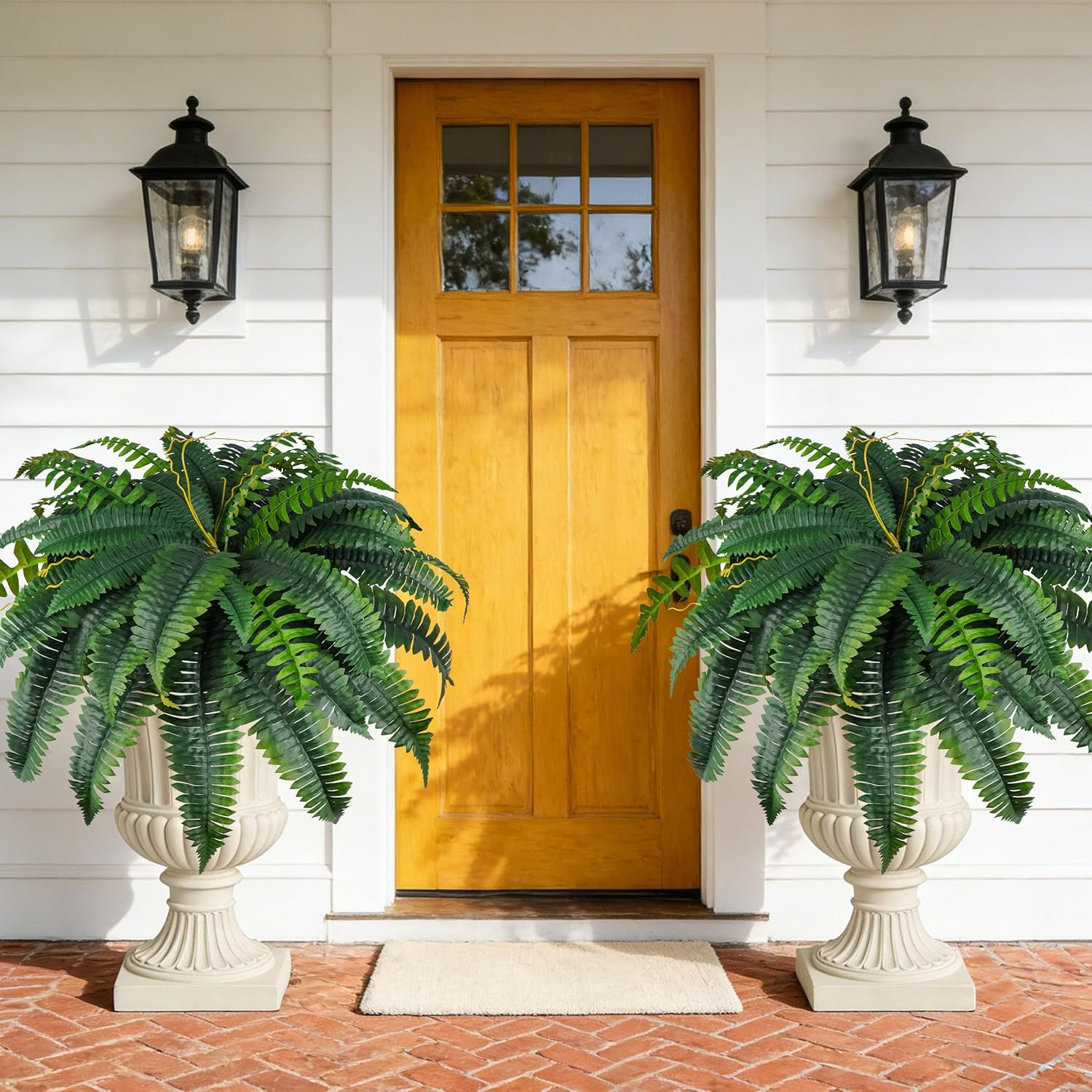 2 Pack 45″/60 Leaves Large Fake Ferns, UV Resistant Outdoor Artificial Plants Fa