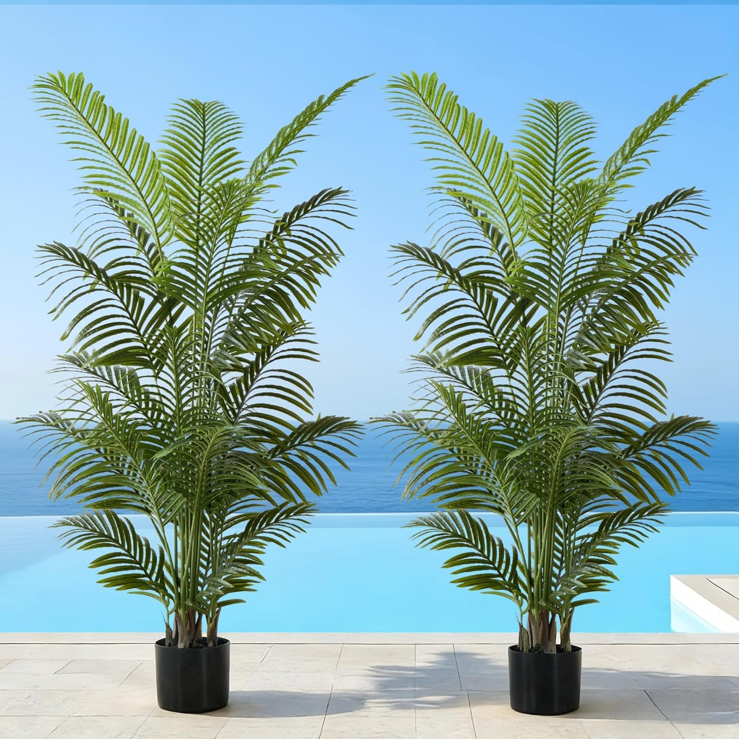 6FT Tall Artificial Palm Trees, Potted Plant (2 Pack) Tropical Areca Palm, UV Re