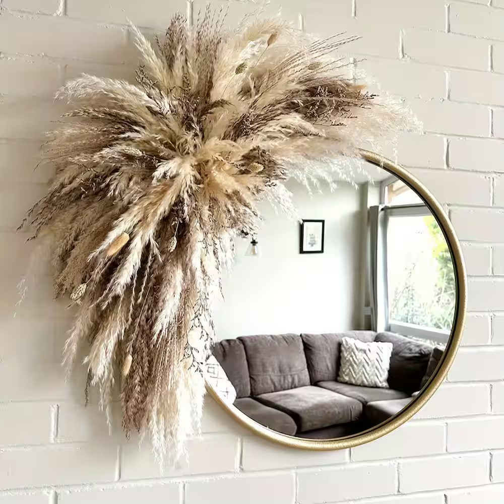 4.33 In. Boho Brown Pink Artificial Plant Wall Hanging Pampas Grass Bunny Tails