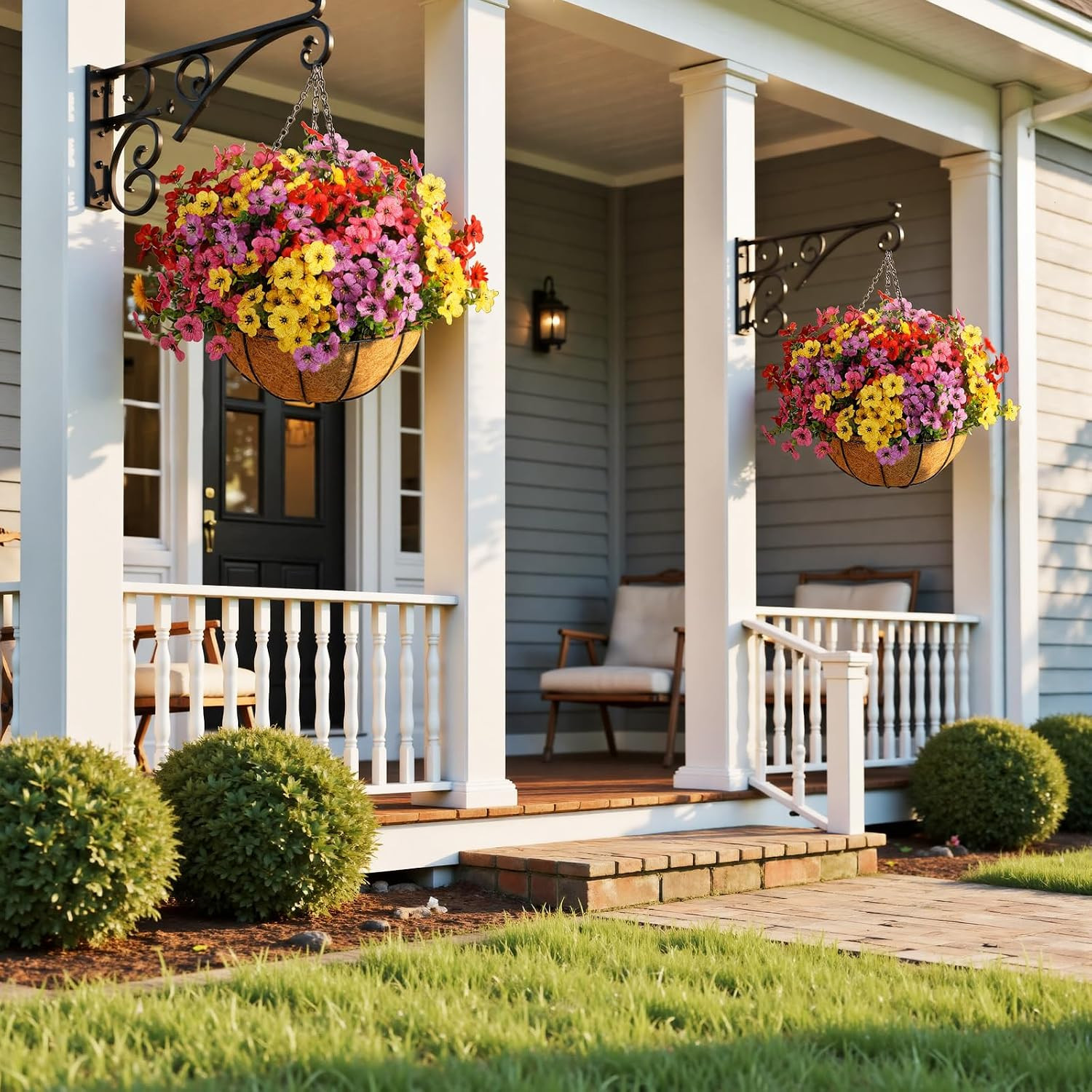 2 Set Hanging Artificial Flowers with Baskets – Vibrant Silk Plants Decor