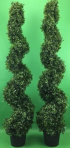 VOPVZVKO 4′ UV Rated Artificial Spiral Boxwood Topiary – Set of 2, Free Returns!