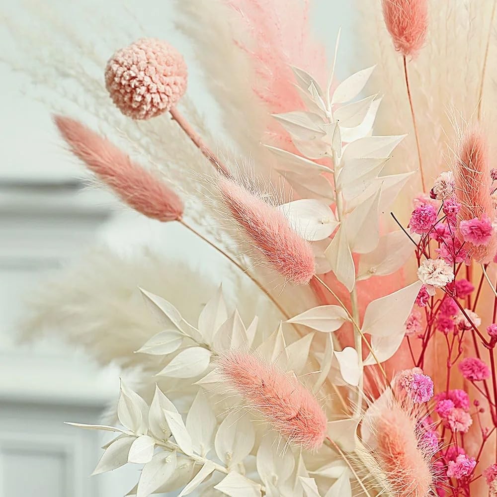 17 Inch Pink Dried Flower Bouquet Natural Pampas Grass Baby Breath Blush