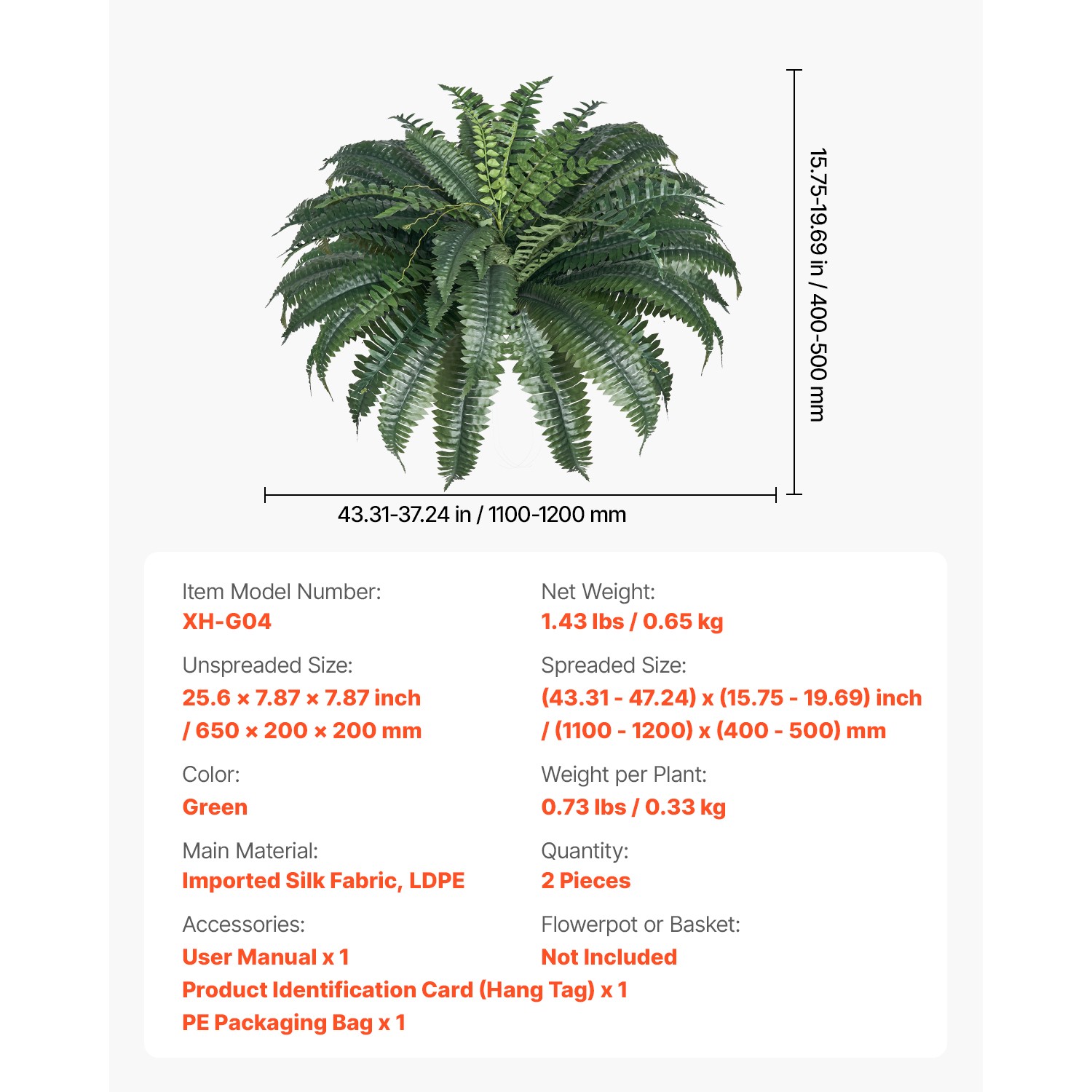 Uimoso Pack of 2 48″ Artificial Boston Fern Plant Bush Plant Home Decor