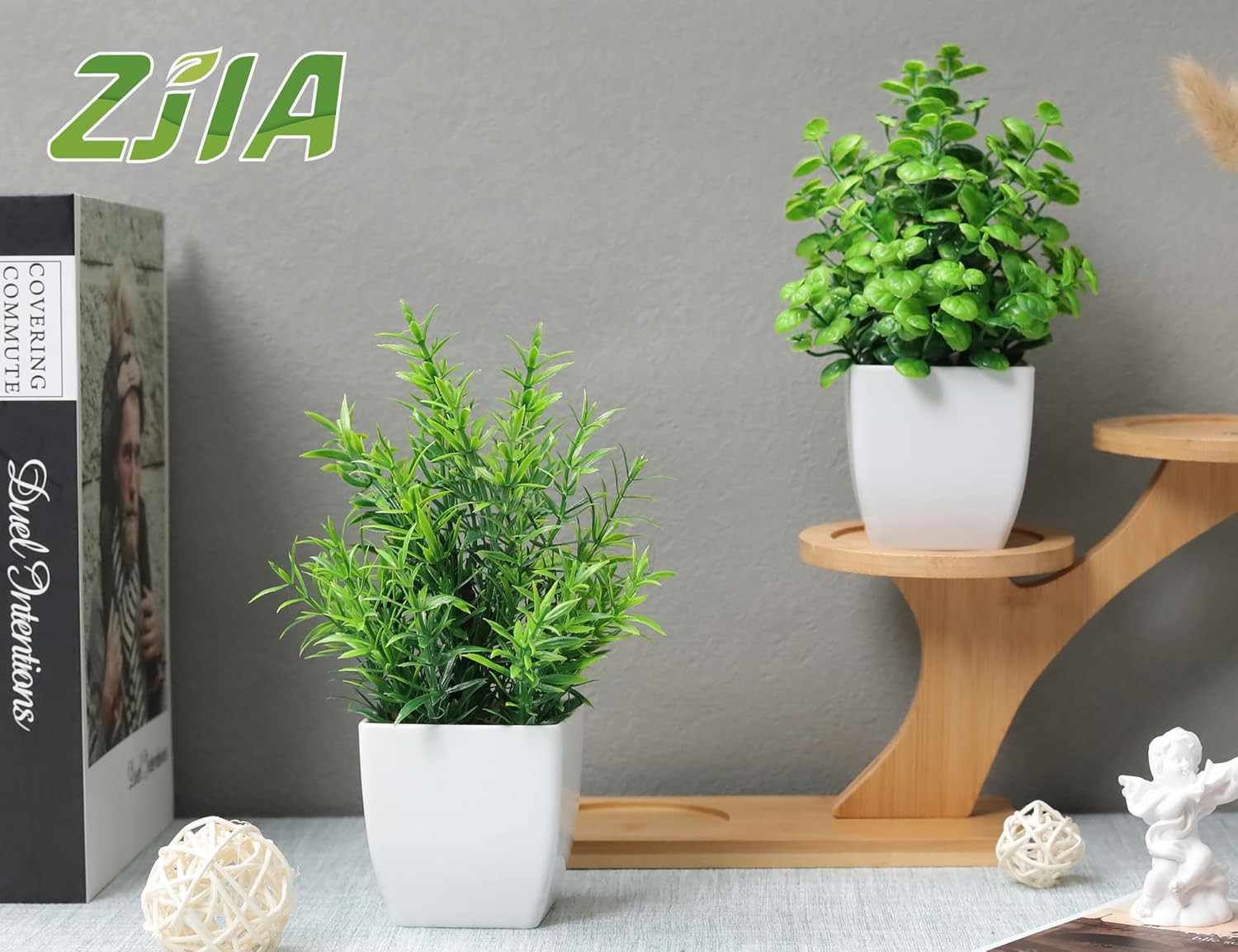 2Pack Small Fake Plants Artificial Greenery Plants for Home Bathroom Shelf Decor