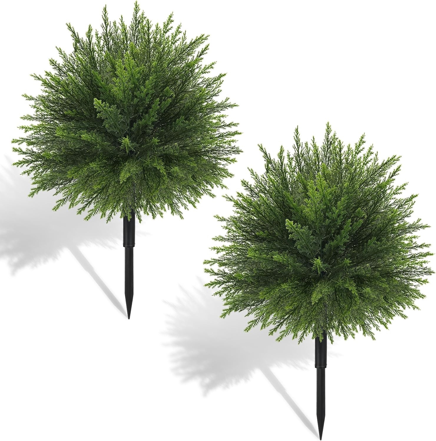 Der Rose 23″ Artificial Cedar Topiary Ball Trees with Ground Spike Set of 2