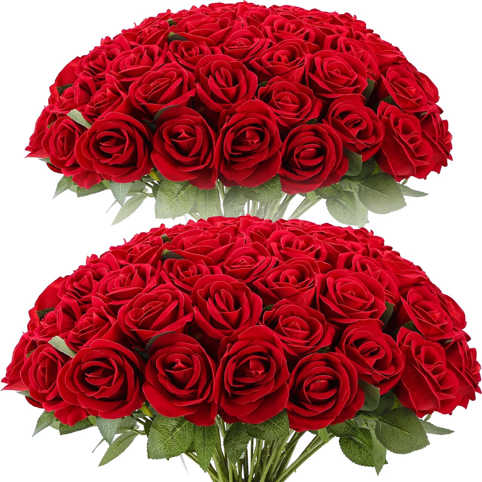 72pcs Red Roses Artificial Flower in Bulk, Realistic Velvet Silk Faux Roses f…