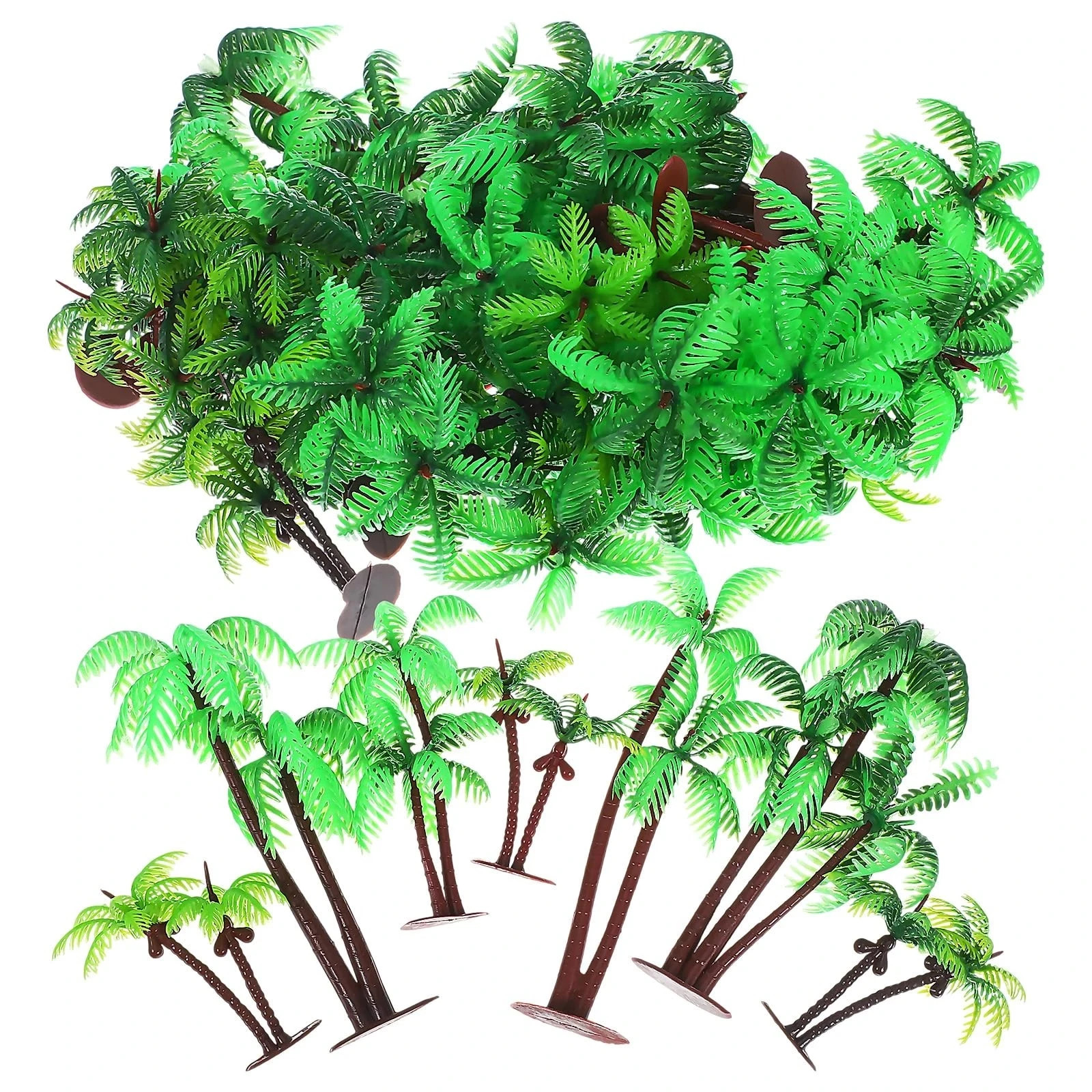 Toyvian 31 Pcs Plastic Coconut Palm Tree Model Set Miniature Tropical Green