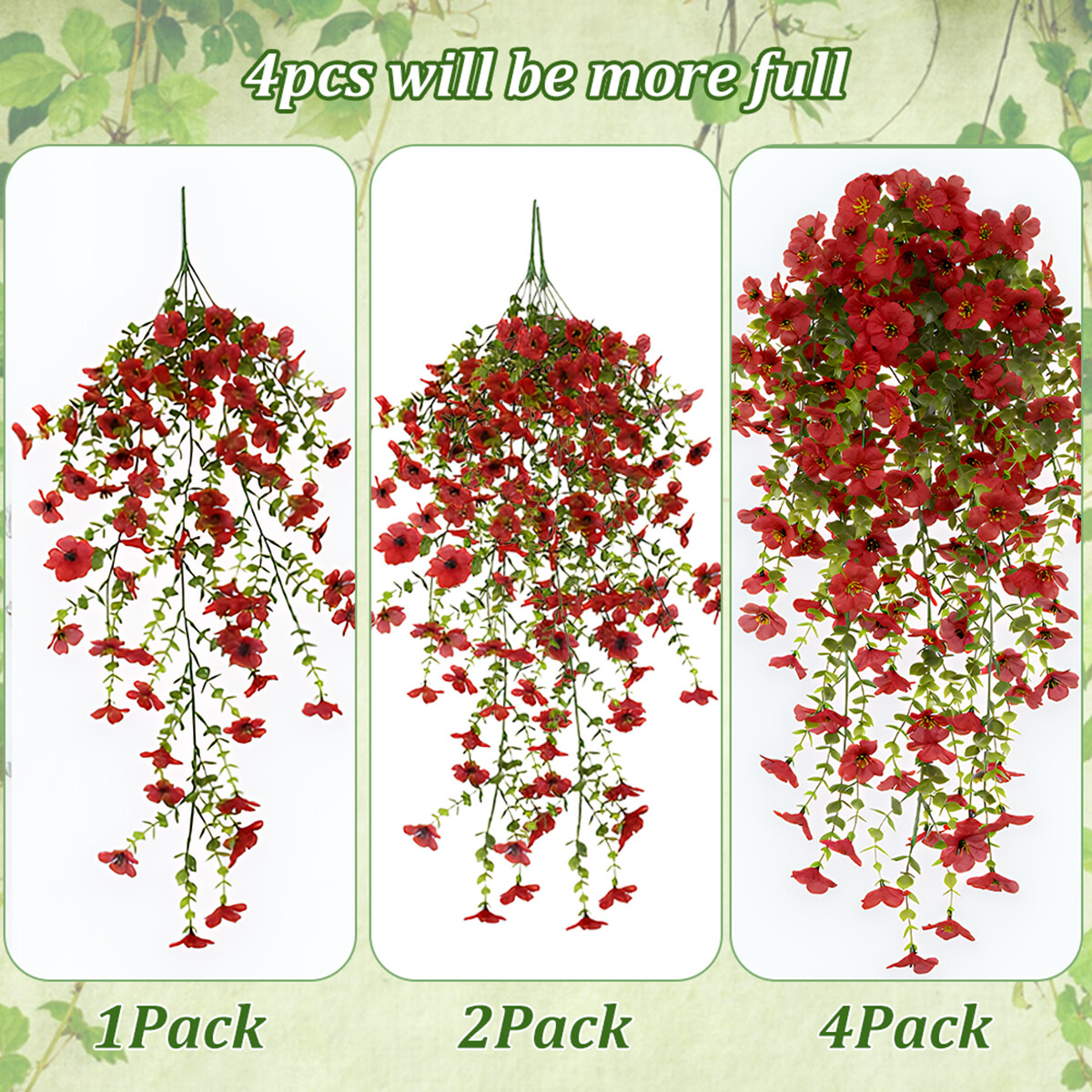4Pcs Artificial Flowers Plastic Hanging Plants for Outdoor Indoor Decoration