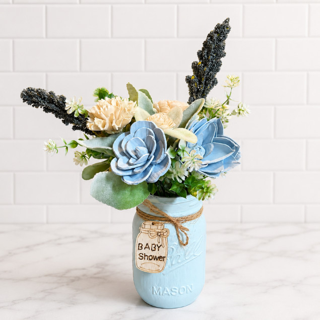 Sola Wood Floral Arrangement 16oz Mason Jar Personalized Custom Baby Shower Gift