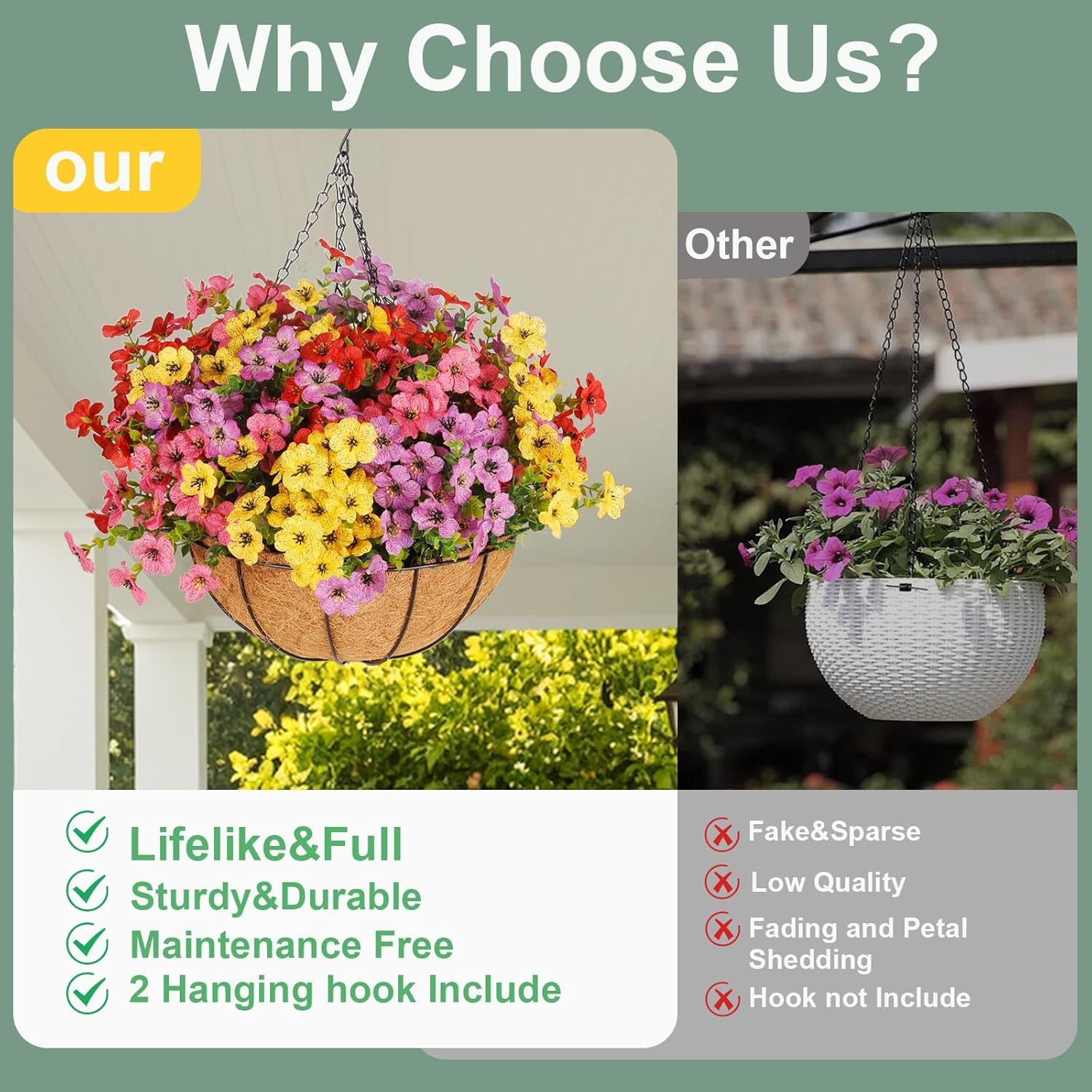 2 Set Hanging Artificial Flowers with Baskets – Vibrant Silk Plants Decor