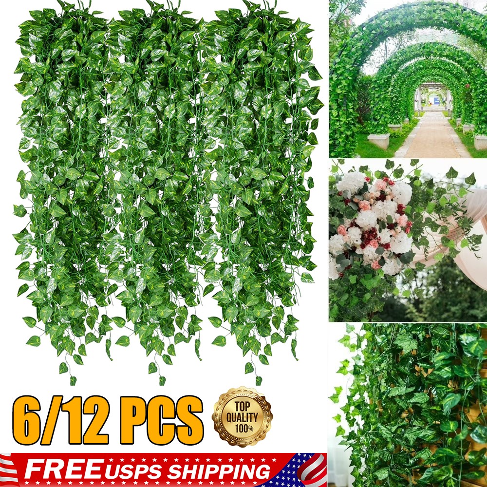 6/12PCS Fake Ivy Leaves Artificial Greenery Vines Plants for Room Decor Garland