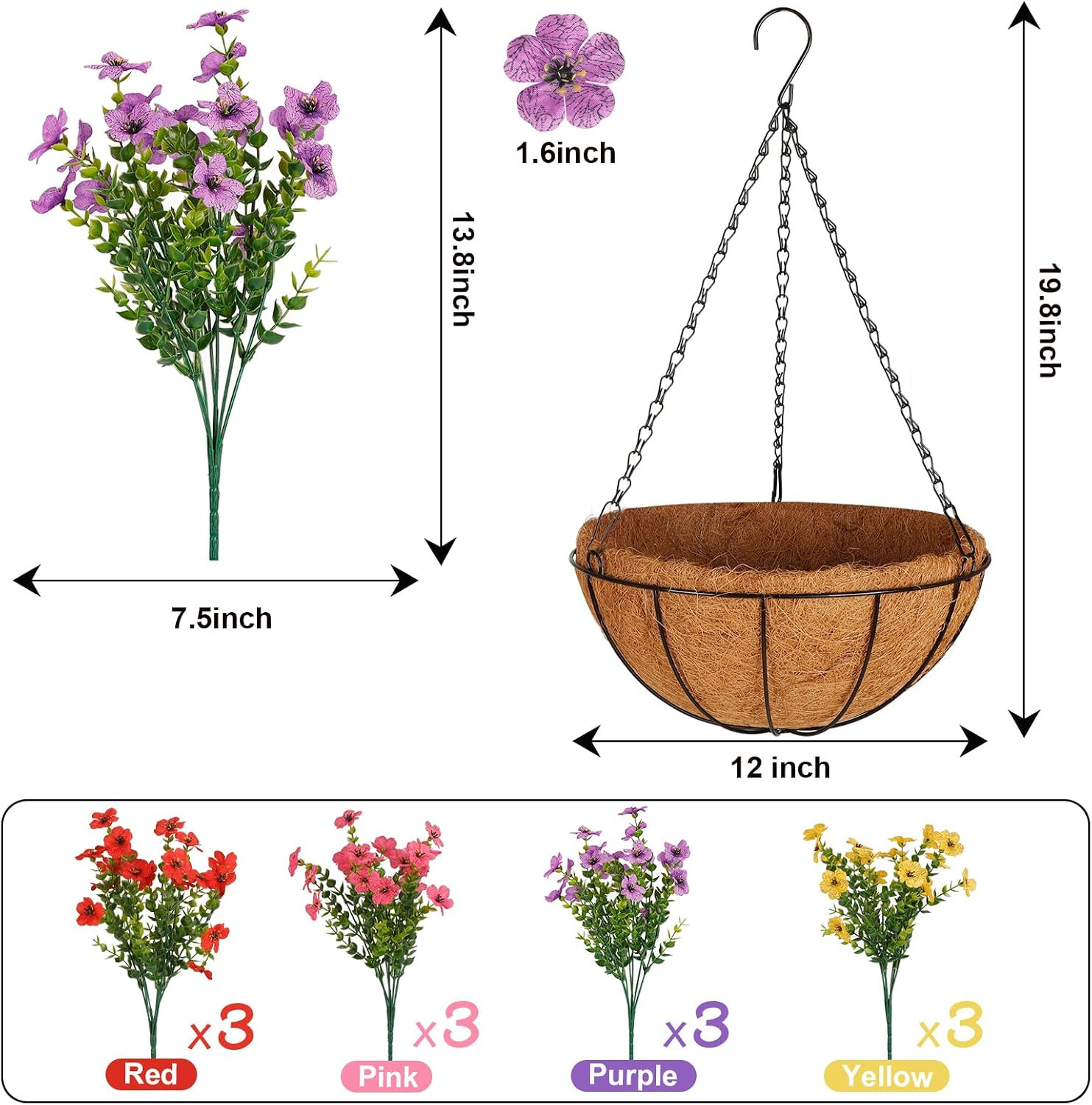 2 Set Hanging Artificial Flowers with Baskets – Vibrant Silk Plants Decor
