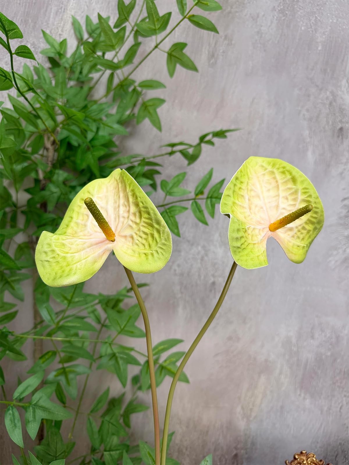 Green Artificial Anthurium Fake Tropical Real Touch Flowers Fits 23.6 Inch