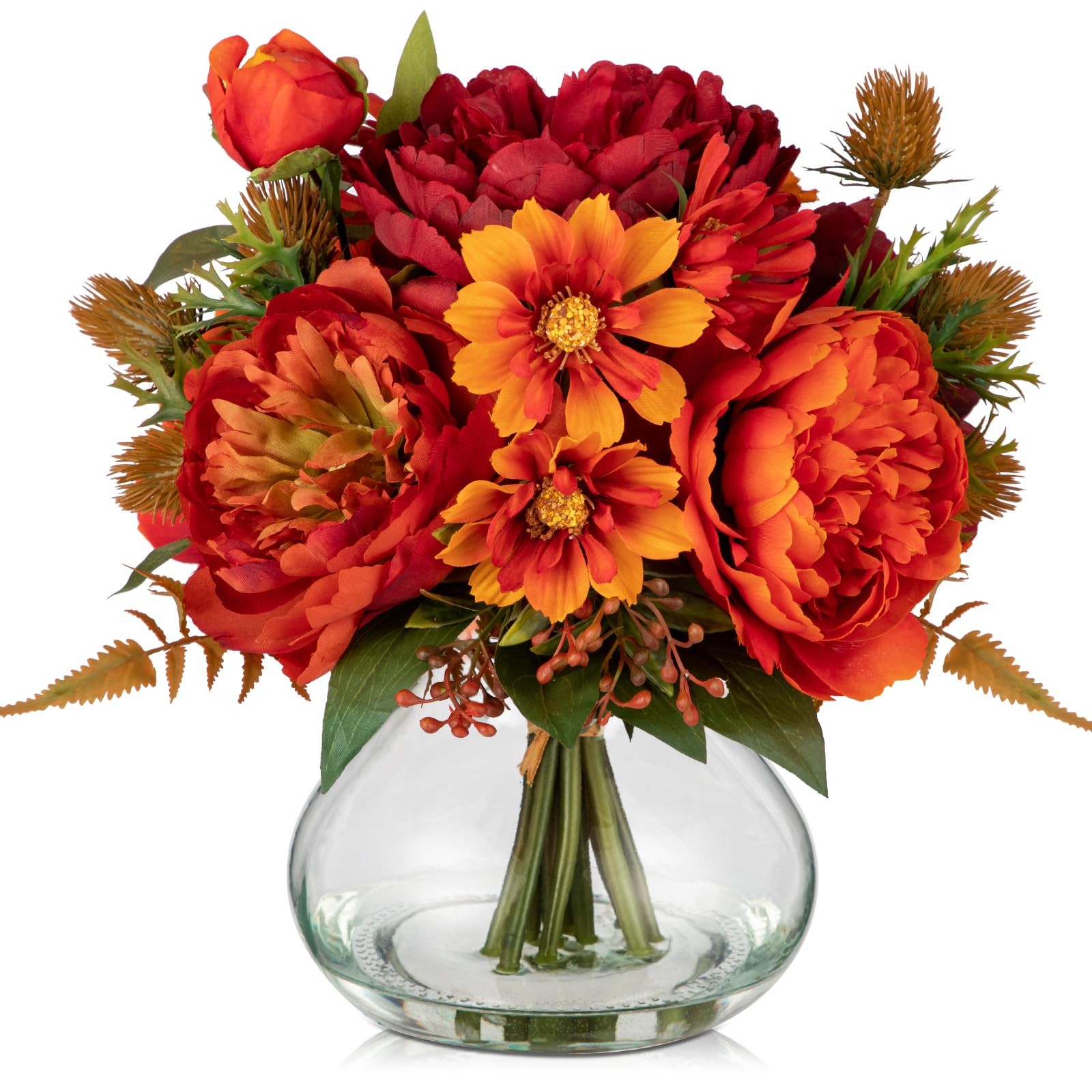 Fake Peony Flowers In Vase Fall Table Centerpiece Orange Silk Floral Arrangement
