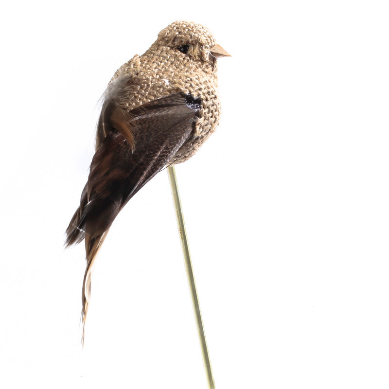 Package of 6 Natural Burlap and Feather Artificial Bird 8″ Picks