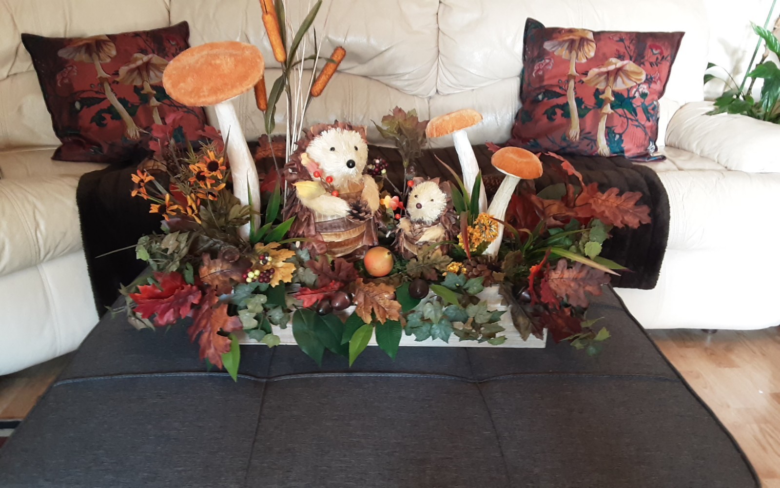 Fall Decoration Autumn Centerpiece Hedgehog Display Handcrafted Leaf Arrangement