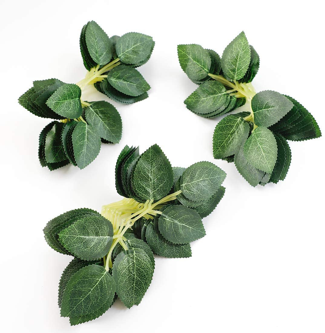 Artificial Green Leaves 35Pcs Bulk Faux Silk Greenery Fake Rose Flower Leaves fo