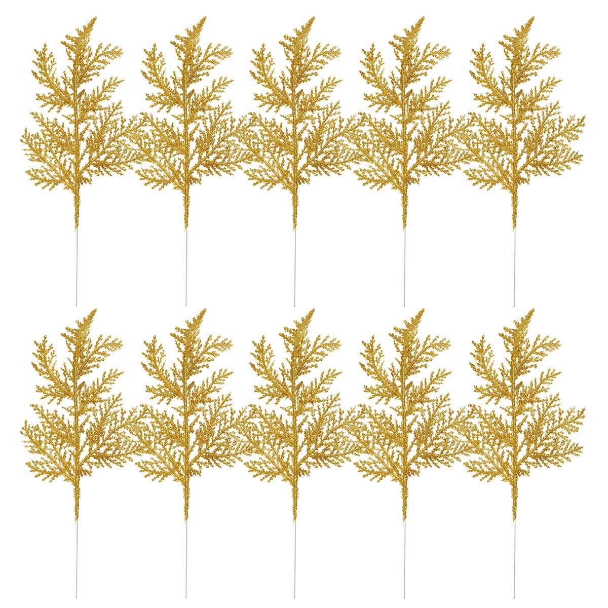 10pcs Artificial Pine Needles Fake Floral Christmas Glitter Flower Decor Set