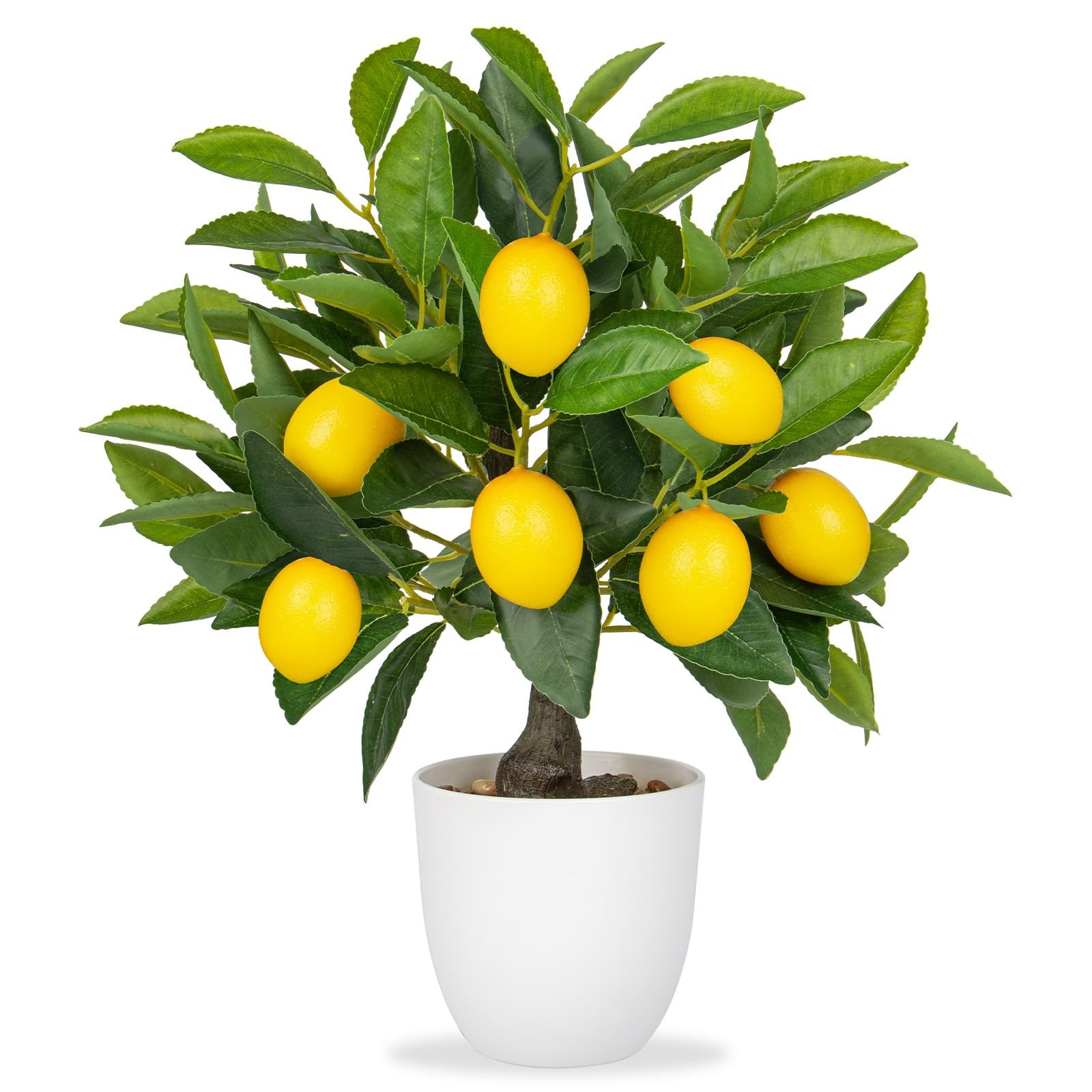 15.7 Inch Artificial Potted Plant Fake Lemon Citrus Tree White Pot Indoor