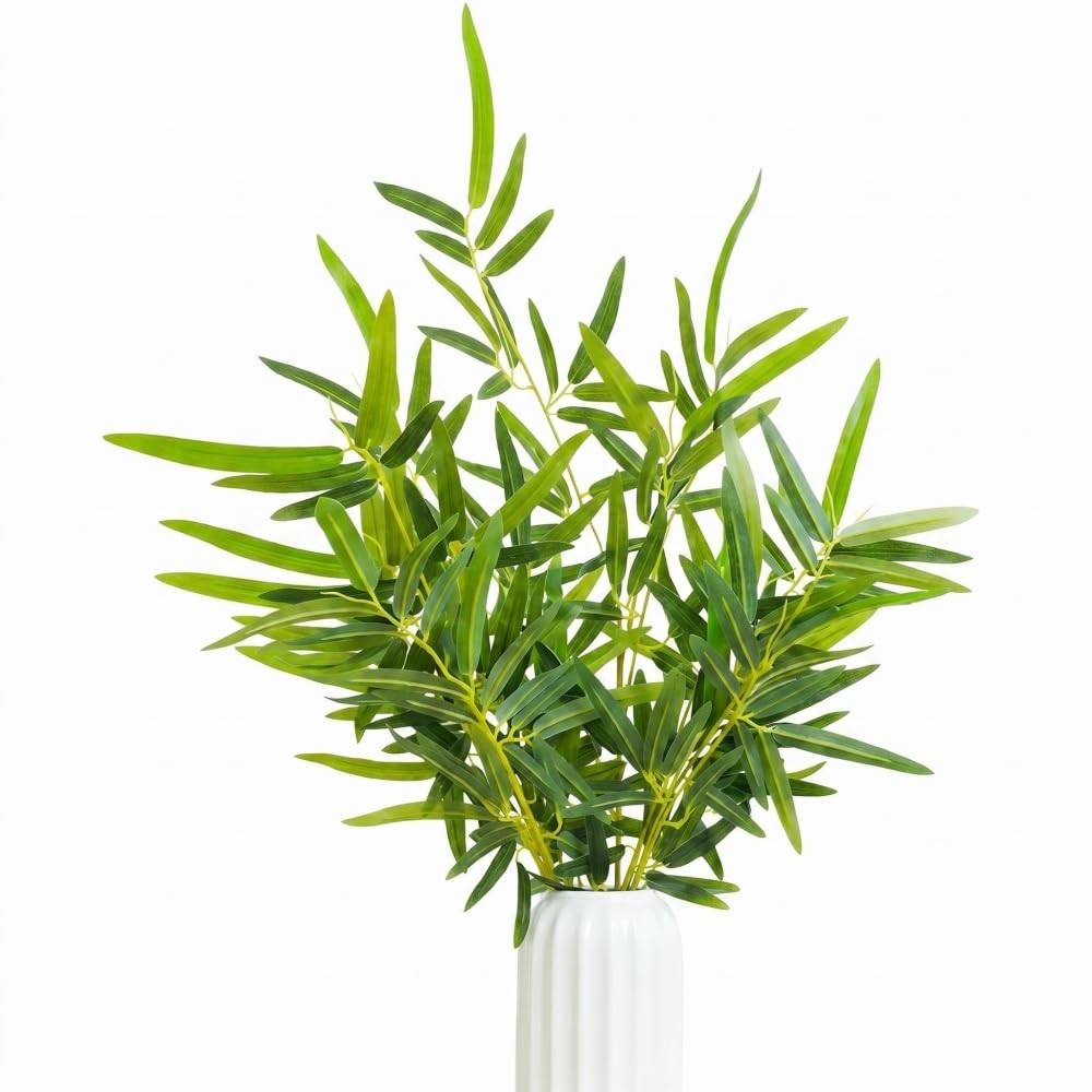 6 Pcs Tree Branch 19.7 Inches Artificial Bamboo Leaves Faux Green Silk Bamboo…