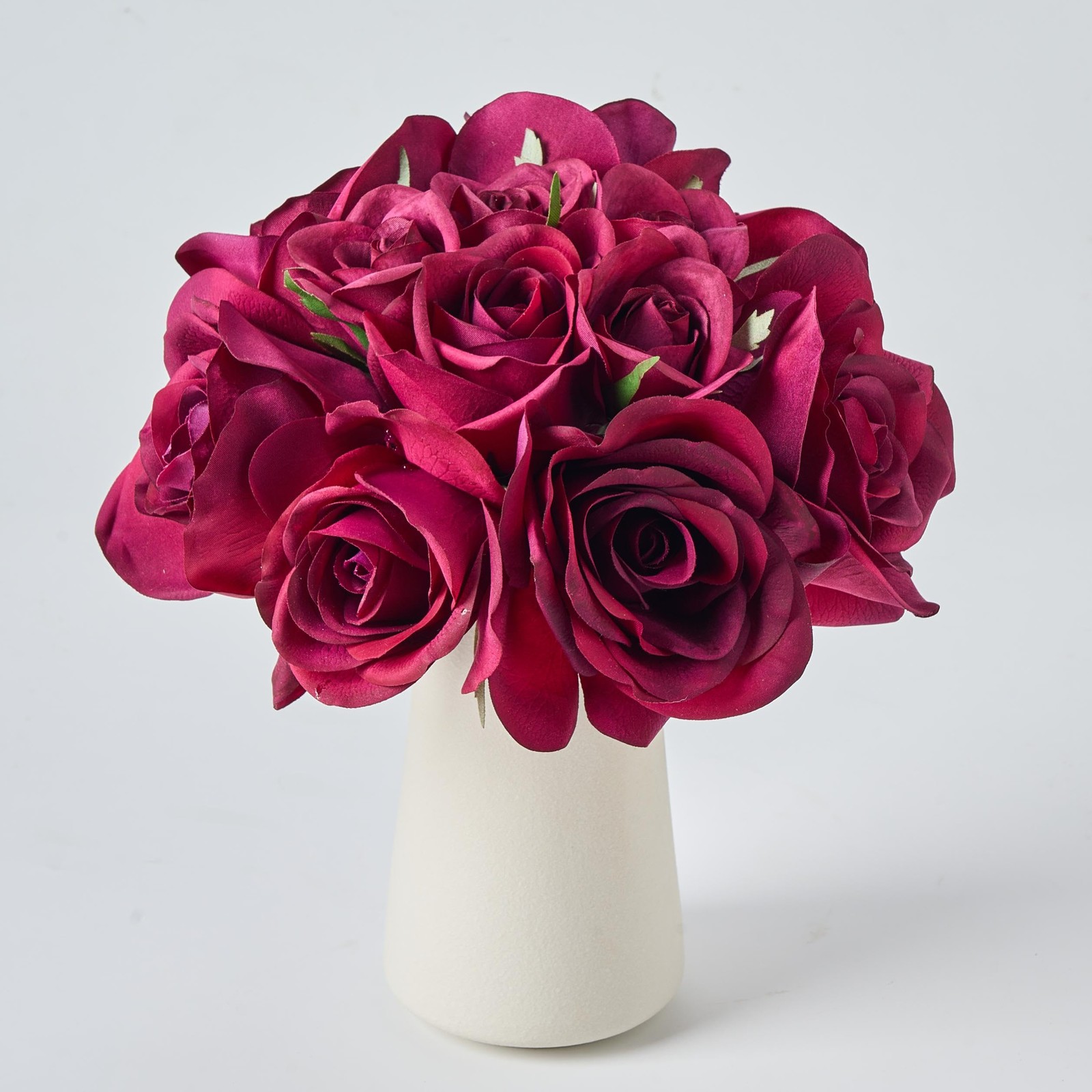 12-Piece Faux Real Touch Rose Bouquet with Ceramic Vase, Fake Flowers in Vase…