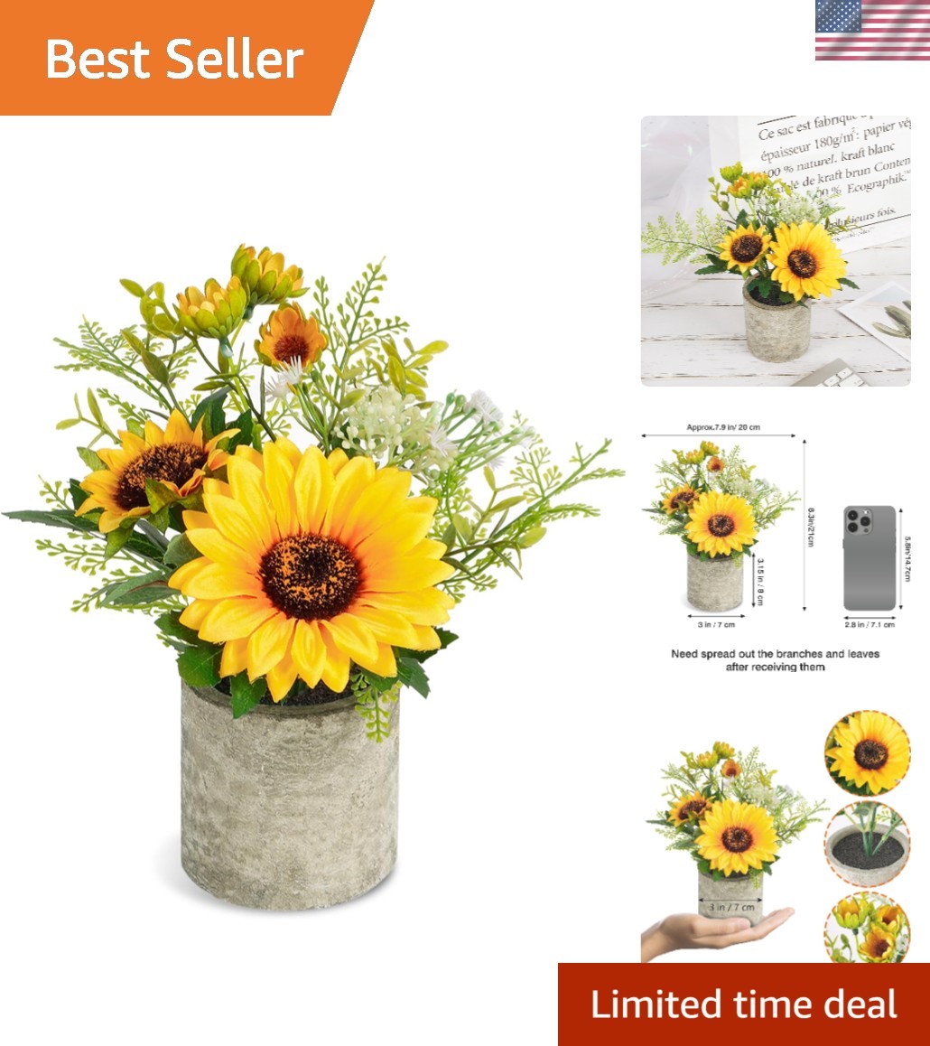 Charming Waterproof Yellow Sunflower Pot – Easy Care Home Decoration