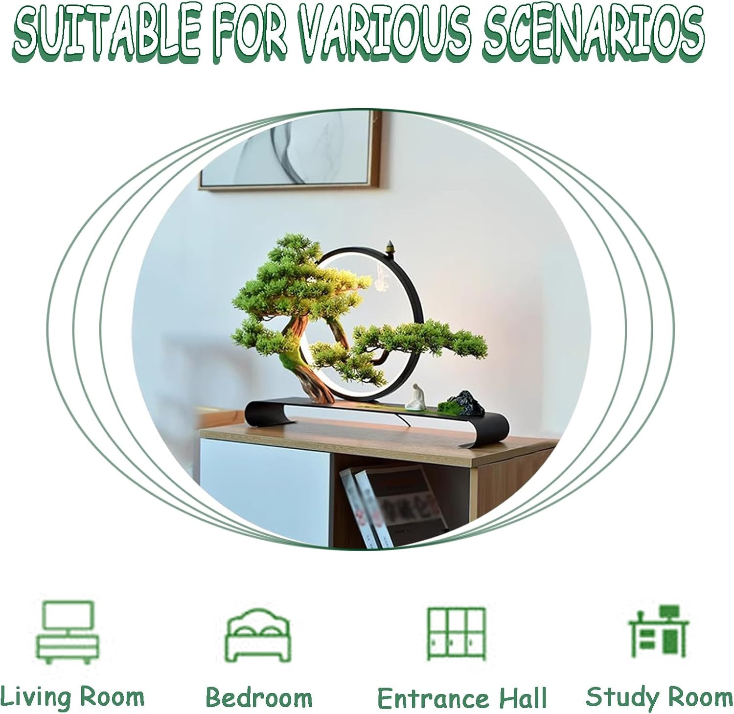 Realistic Fake Bonsai Tree with Lamp & Backflow Incense for Home Decor
