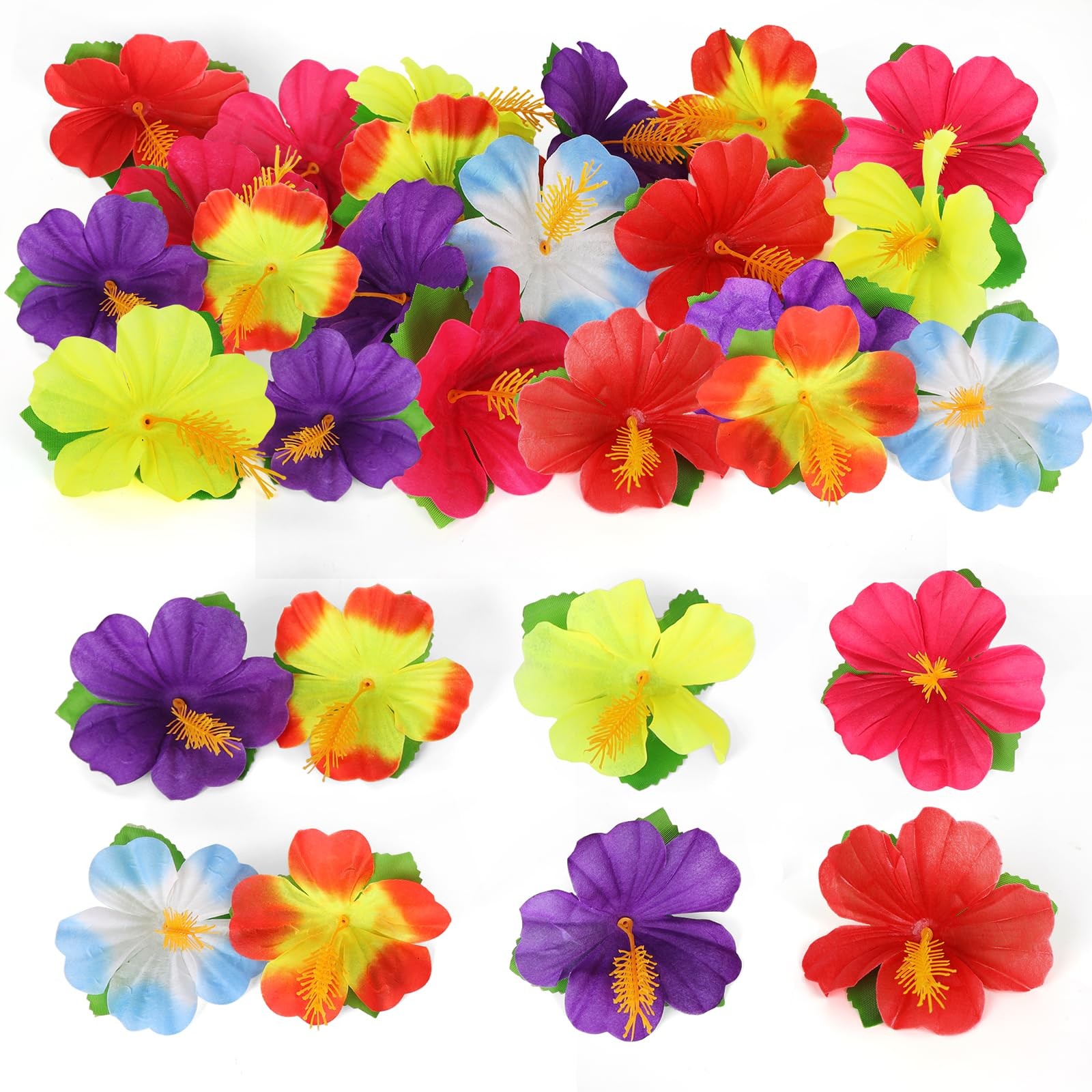 RMERVE Artificial Hibiscus Flowers, 6 Colors Tropical Decor Hawaiian Flowers …