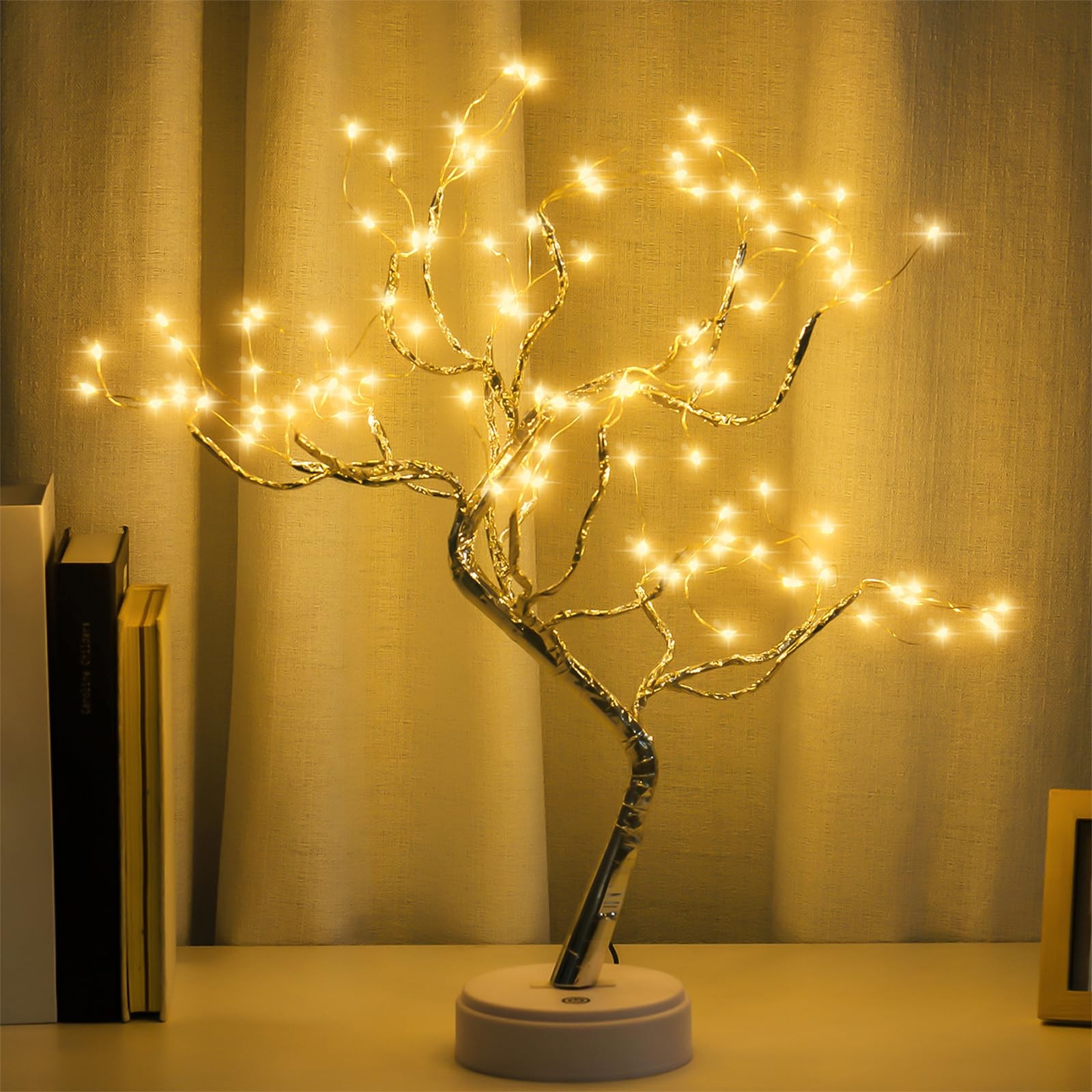 LED Bonsai Tree Light 20in 108 Warm White Lights USB Battery Bedroom Decor