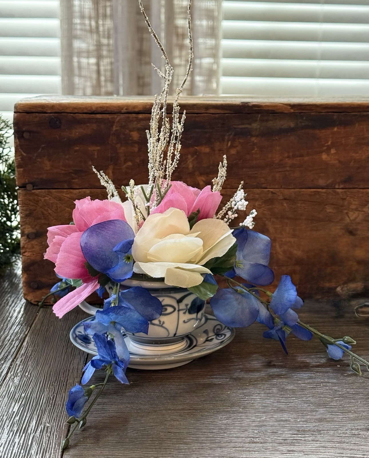 Oriental Glass Teacup Flower Garden/ Teacup Flower Planter/ Teacup Centerpiece