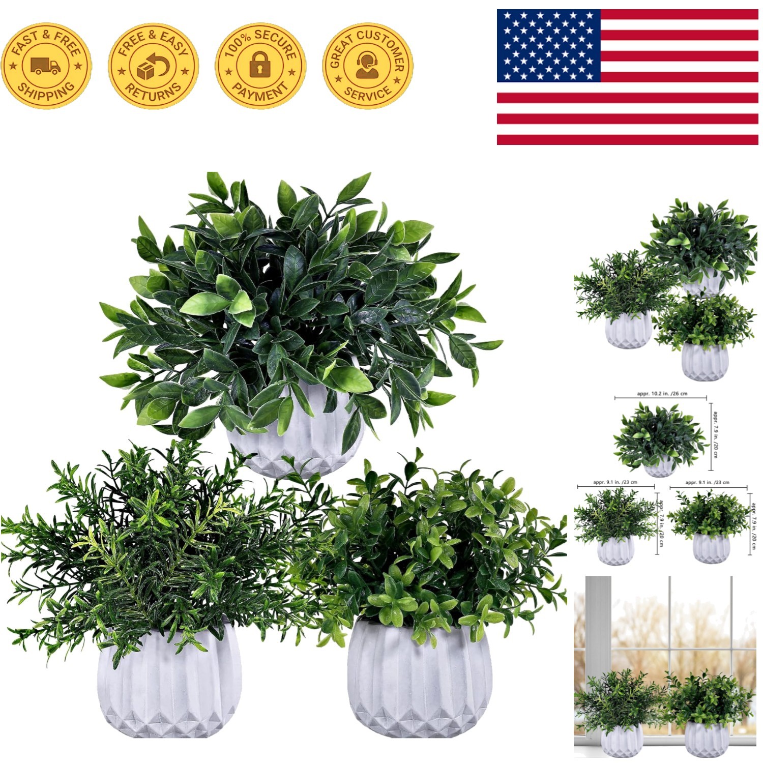 Stylish Faux Greenery Set: Eucalyptus, Rosemary, Boxwood for Indoor/Outdoor