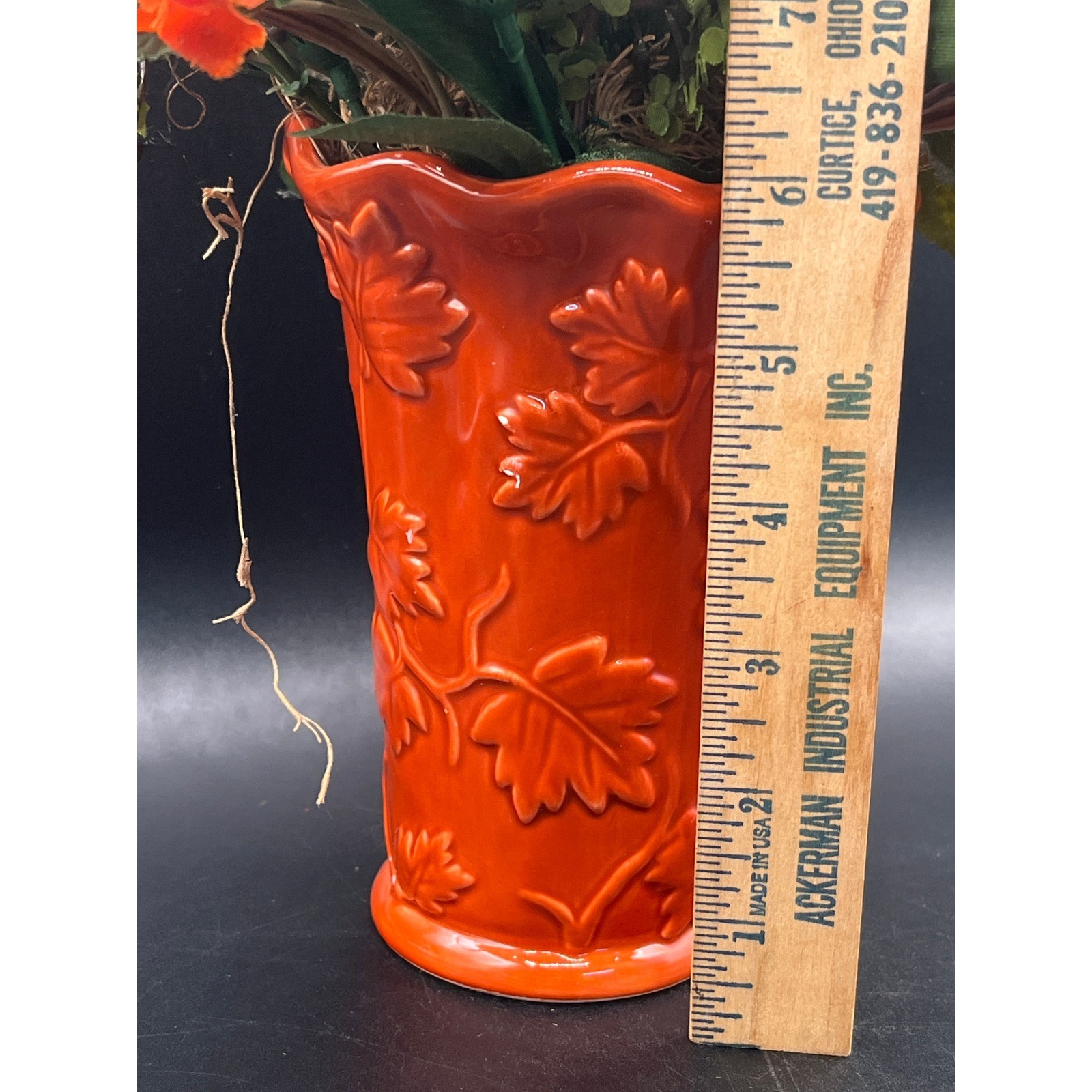 Burnt Orange Vase Faux Flower Arrangement 13″ Tall Autumn Colors Decor Fall