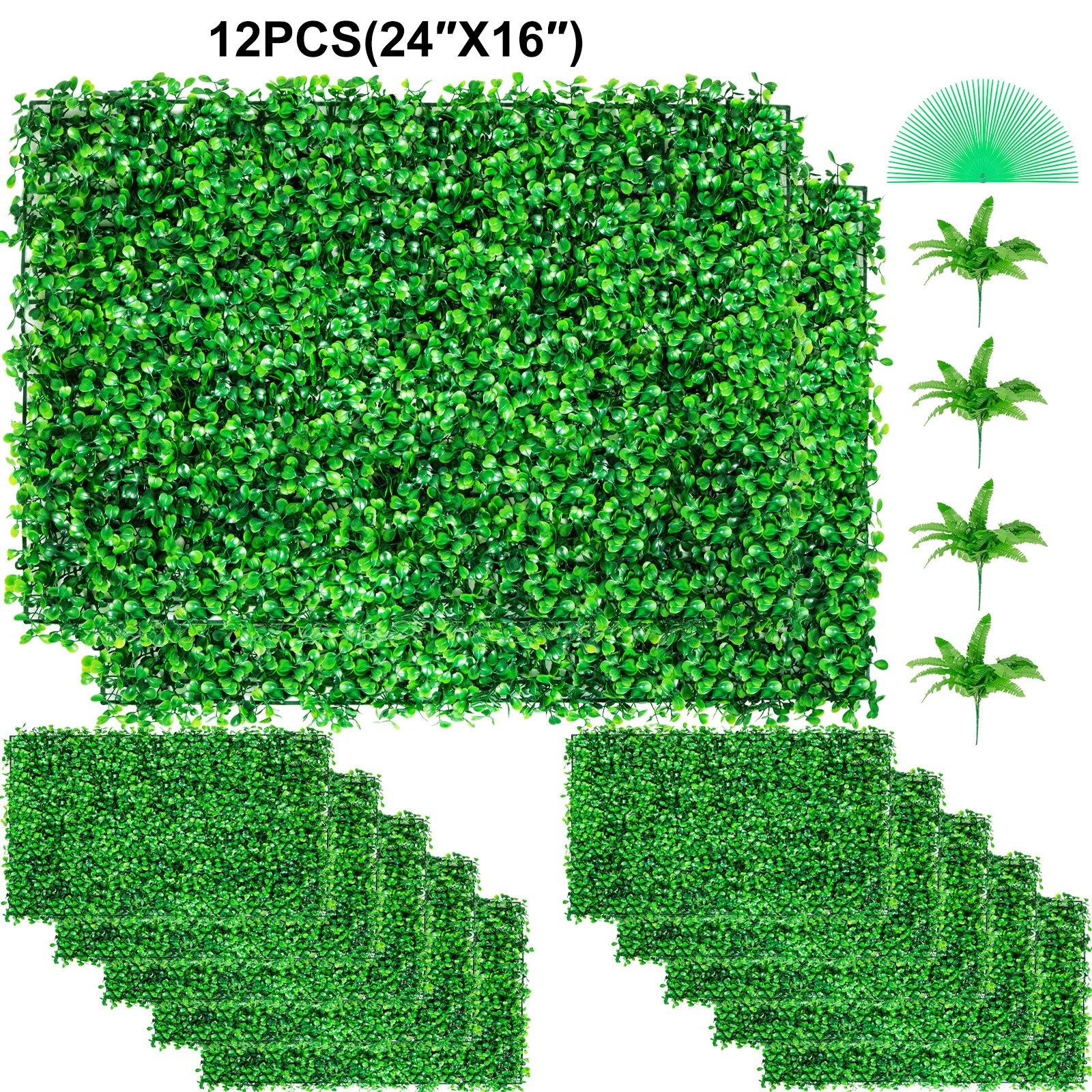12pcs 24″x16″ Artificial Boxwood Mat Wall Hedge Decor Privacy Fence Panel Grass