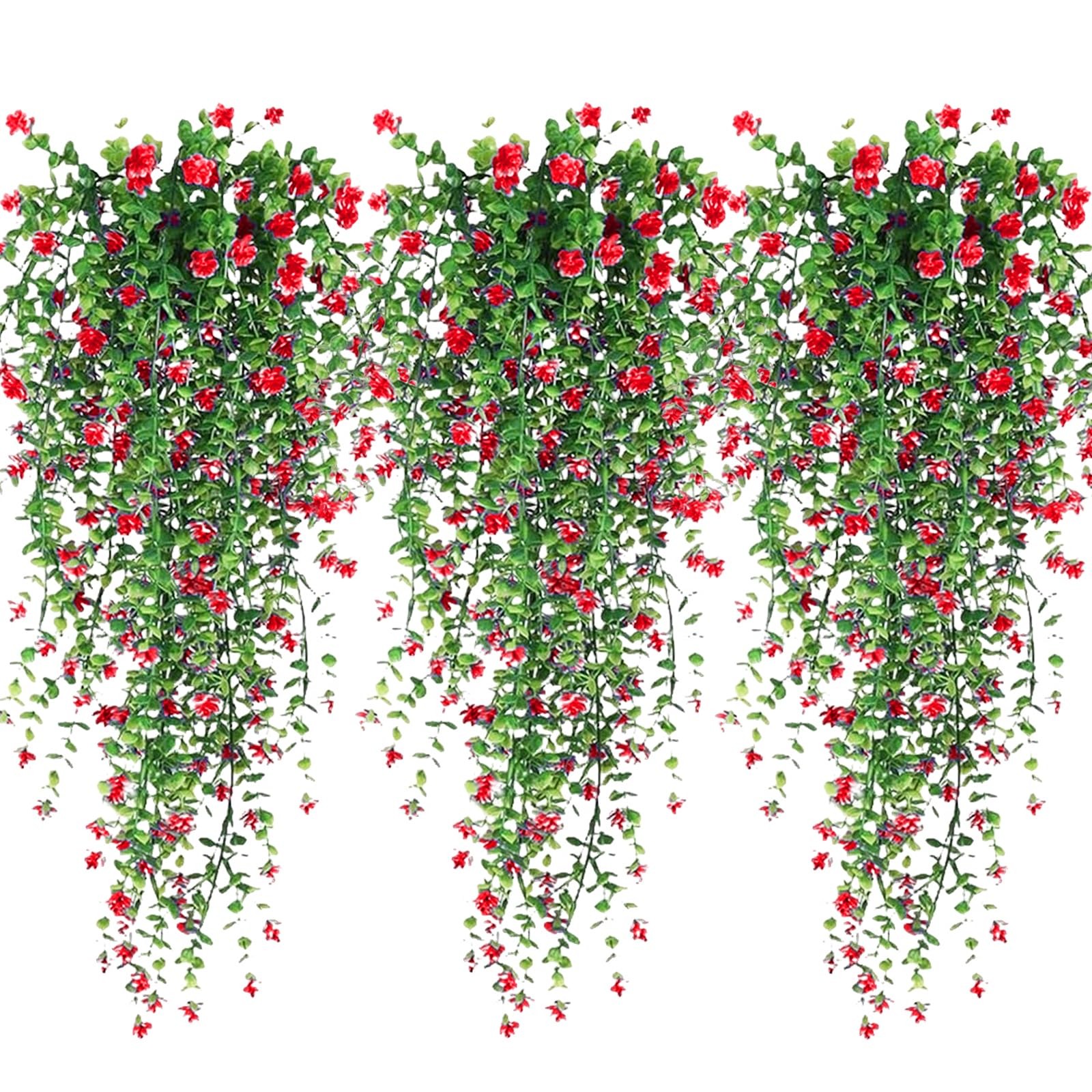 Artificial Hanging Flowers, 3 Pcs Fake Hanging Plants Artificial Vines for Ou…