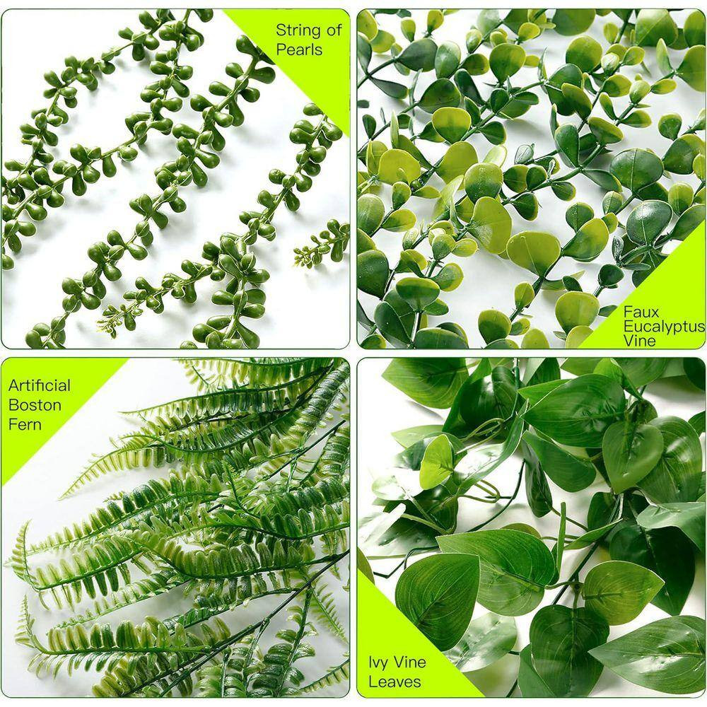 24 In. Green Fake Plant Hanging Plants with Pots, Artificial Ivy Vine Faux Eucal