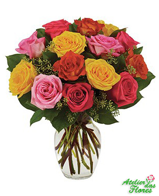 Atelier das Flores - Arranjo de 16 Rosas Coloridas