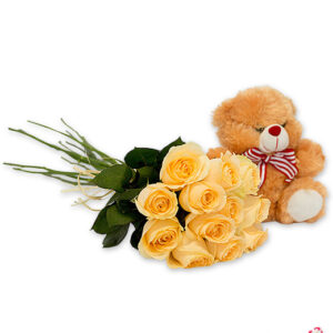 Atelier das Flores - Buquê de 12 Rosas Amarelas e Pelúcia
