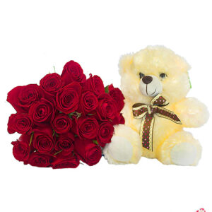 Atelier das Flores - Buquê de 18 Rosas Vermelhas e Pelúcia