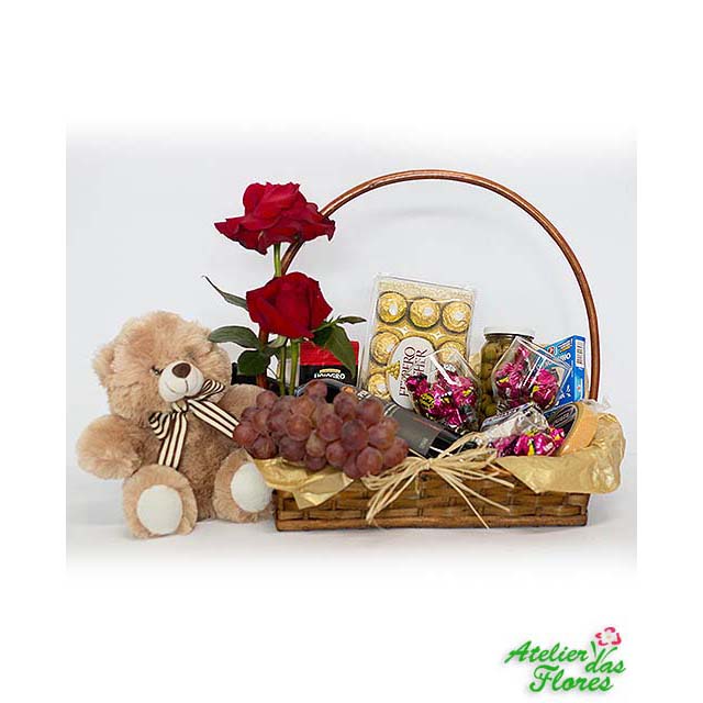 Atelier das Flores - Cesta de Vinho Romântica