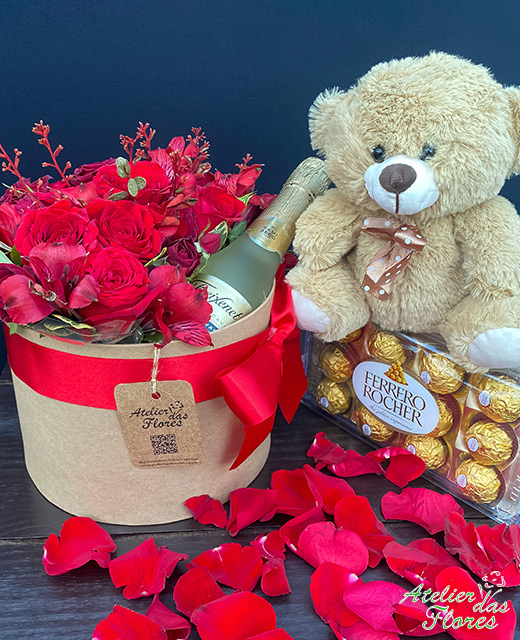 Atelier das Flores - Box Romance com Chocolates e Pelúcia