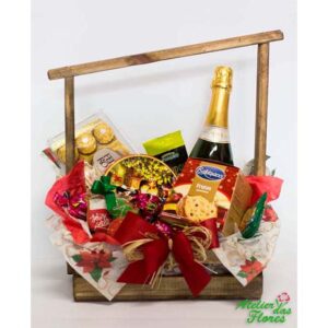 Cesta de Natal com Bombons Ferrero Rocher e Espumante