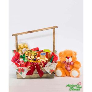 Cesta de Natal com Bombons Ferrero Rocher e Pelúcia