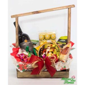 Cesta de Natal com Bombons Ferrero Rocher e Vinho Casa Perini